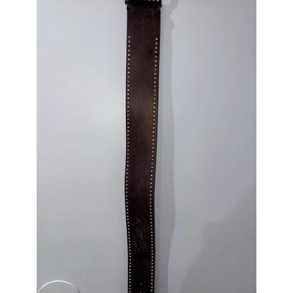 Vintage Ultra Wide Brown Belt Silver Studded Statement Waist‎ Cinch 39